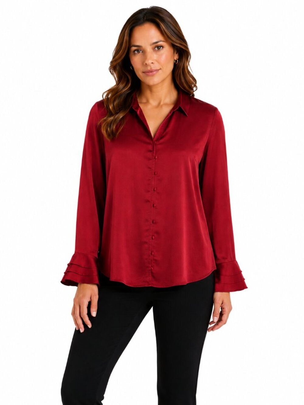 SOFT SURROUNDINGS Sonnet Blouse Moroccan Red NWT Tiered Bell Cuff Women’s Large